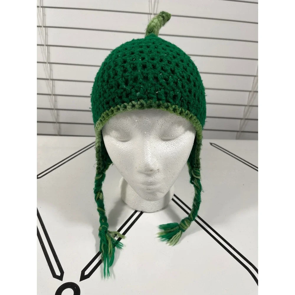 Handmade Green‎ Dinosaur Hat Crocheted Spikes Ears Tassels Kids Toddler